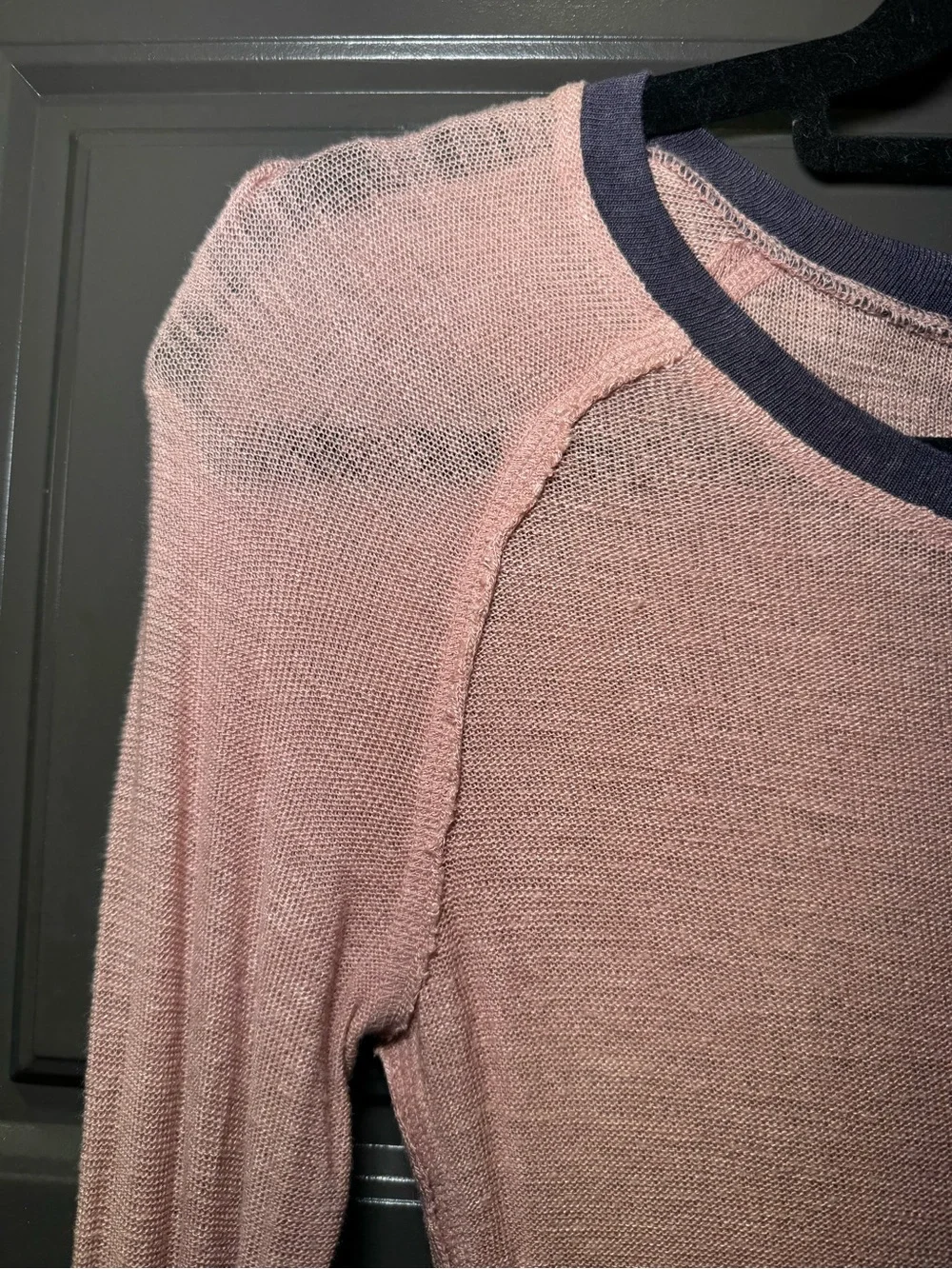 Long-Sleeve Tee in Blush Pink with Contrast Neck